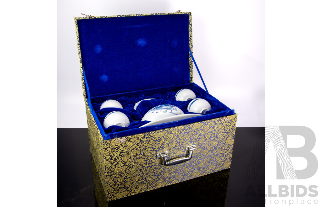 Chinese Six Piece Porcelain Tea Set by Art Code in Presentation Case