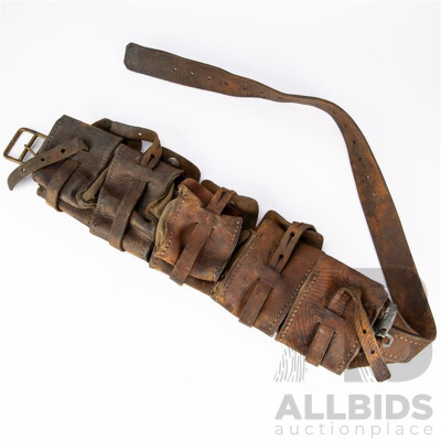 Antique Australian Leather Ammunition Bandolier Belt