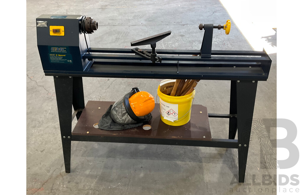 GMC 4 Speed ML1000 Wood Lathe with Work Bench & Assorted Tools