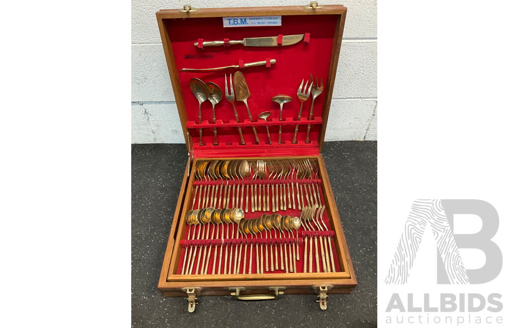 GRAND BAMBOO Thai Nickel Bronze Flatware Cutlery Set with Timber Case