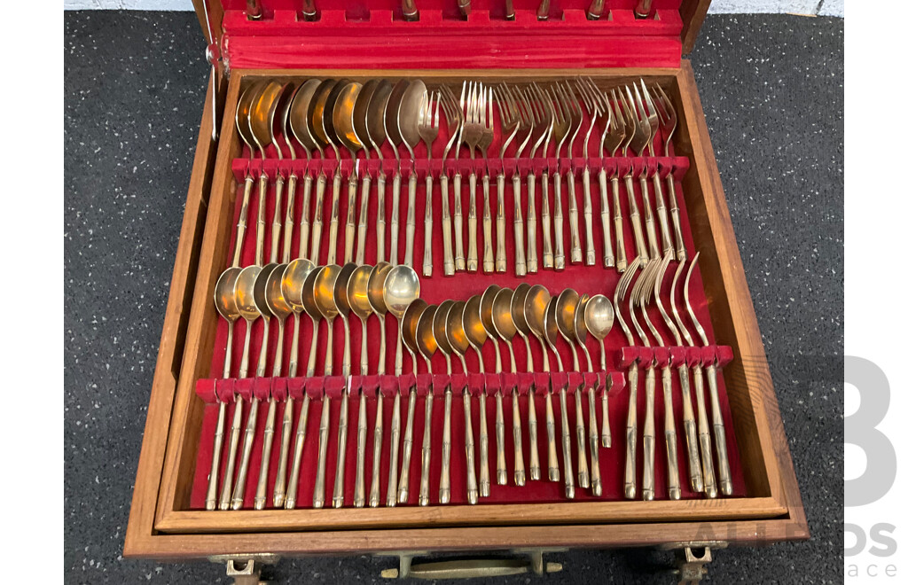 GRAND BAMBOO Thai Nickel Bronze Flatware Cutlery Set with Timber Case