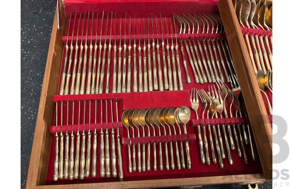 GRAND BAMBOO Thai Nickel Bronze Flatware Cutlery Set with Timber Case