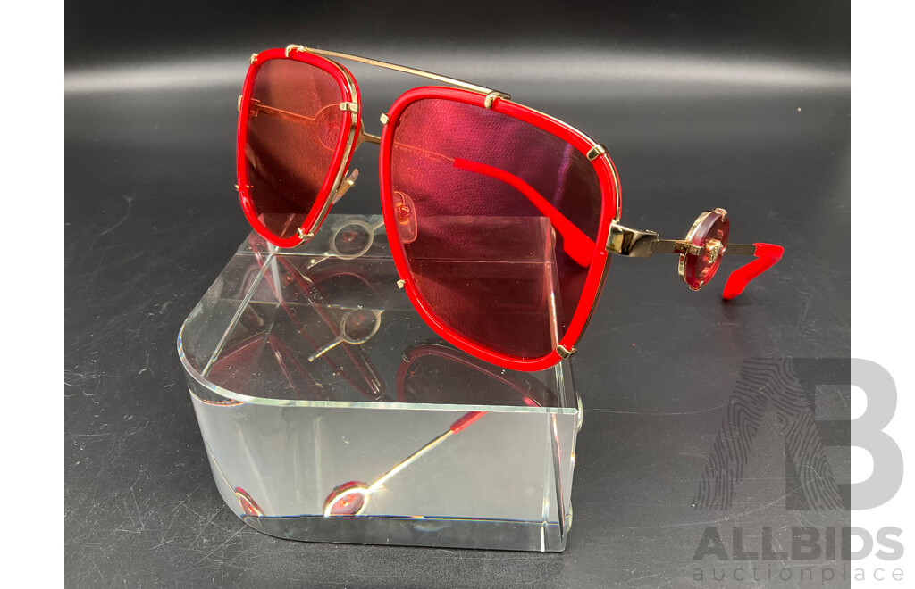 VERSACE Gold Red Sunglasses 