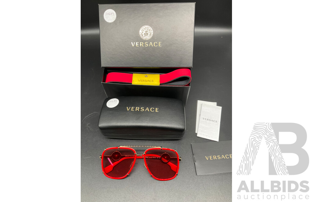 VERSACE Gold Red Sunglasses 