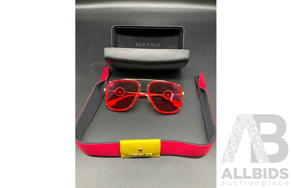VERSACE Gold Red Sunglasses 
