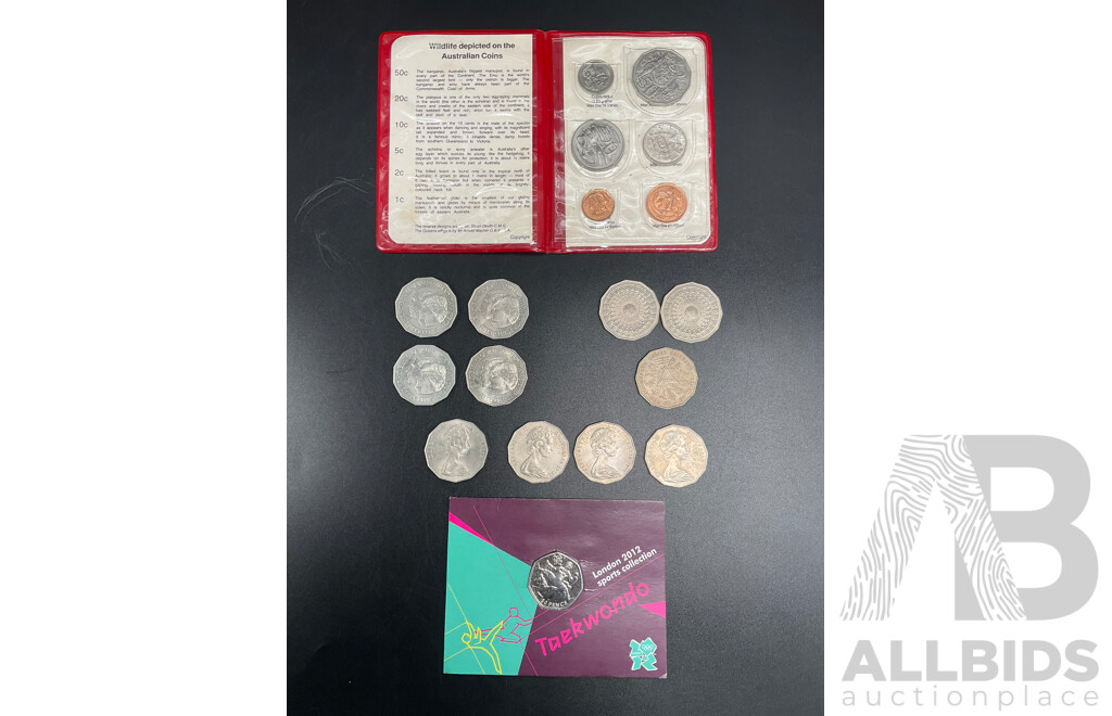 Royal Australian Mint 1983 Coin Set, London 2012 Sports Collection Taekwondo 50p Coin, AUSTRALIA: 1981 50 Cents Commemorative Coins (x4) and Others