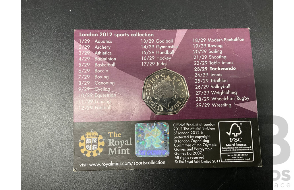 Royal Australian Mint 1983 Coin Set, London 2012 Sports Collection Taekwondo 50p Coin, AUSTRALIA: 1981 50 Cents Commemorative Coins (x4) and Others