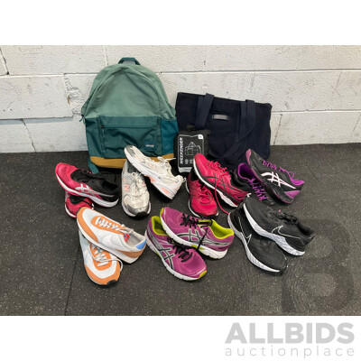 Assorted Sneakers Size US 7, 7.5, 8, 8.5, Including NIKE, NB and Assorted Bags  - Lot of 10