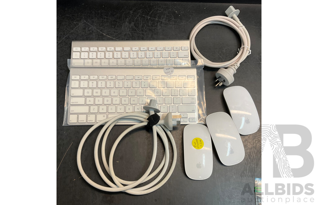 Assorted APPLE Keyboard, Mouse and Power Cords