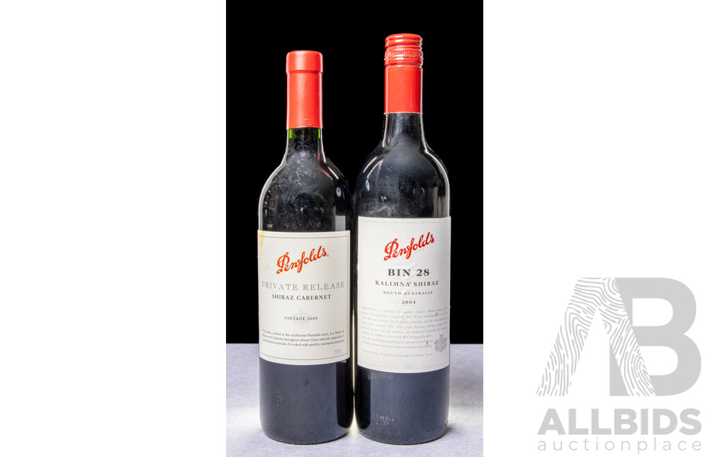 Penfolds Bin 28 Kalimna Shiraz Vintage 2004 & Penfolds Private Release Shiraz Cabernet Vintage 2008 (2)