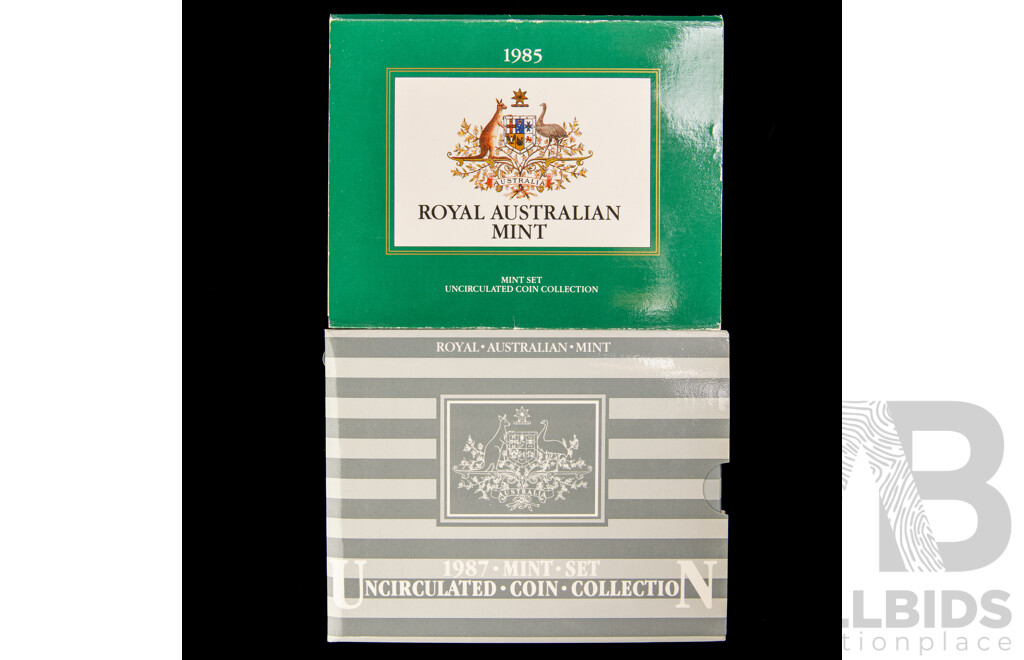Australian RAM 1985 and 1987 Seven UNC Coin Sets