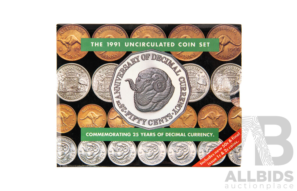Australian RAM 1991 Eight UNC Coin Set, Twenty Five Years of Decimal Currency