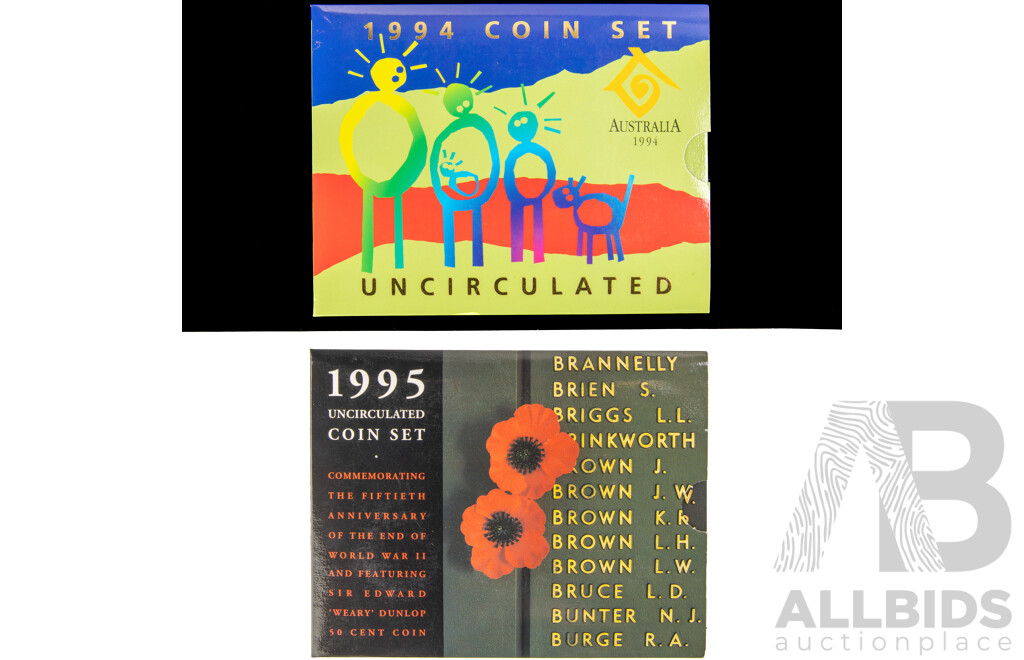 Australian RAM 1994 and 1995 Six UNC Coin Sets, Year of the Family, Weary Dunlop