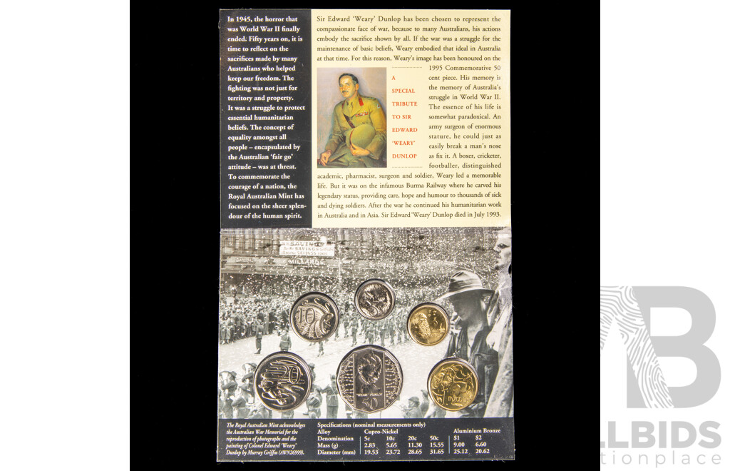 Australian RAM 1994 and 1995 Six UNC Coin Sets, Year of the Family, Weary Dunlop