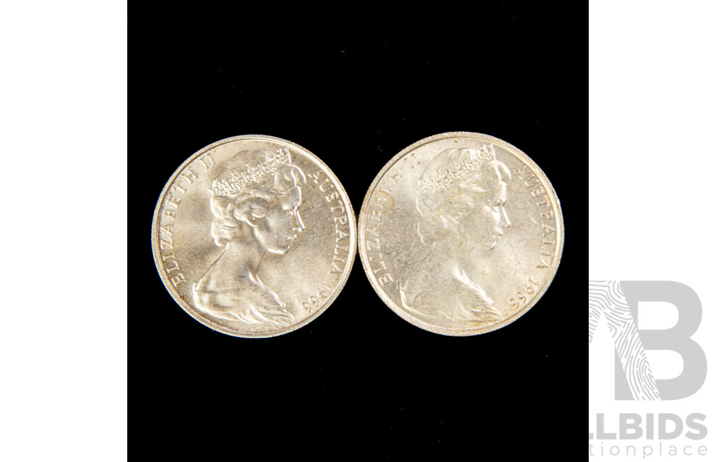 Two Australian 1966 Round Silver Fifty Cent Coins .800