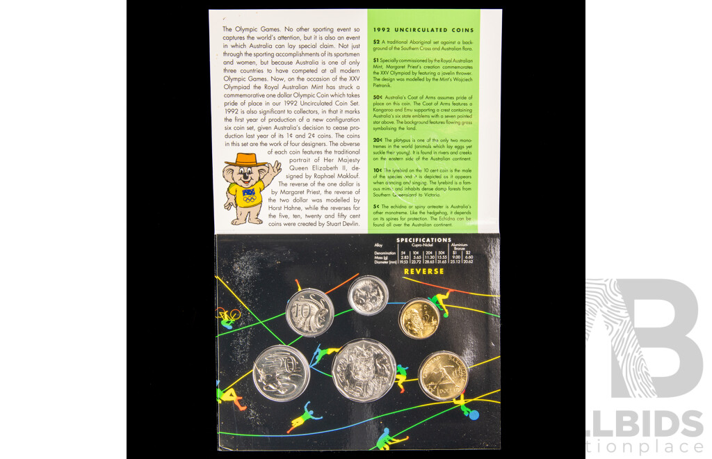 Australian RAM 1992 and 1993 UNC Six Coin Sets, Land Care and Olympic