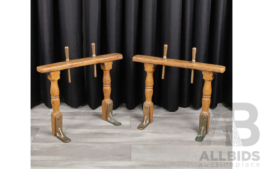 Pair of Timber Yatch Bannisters with Brass Belaying Pins