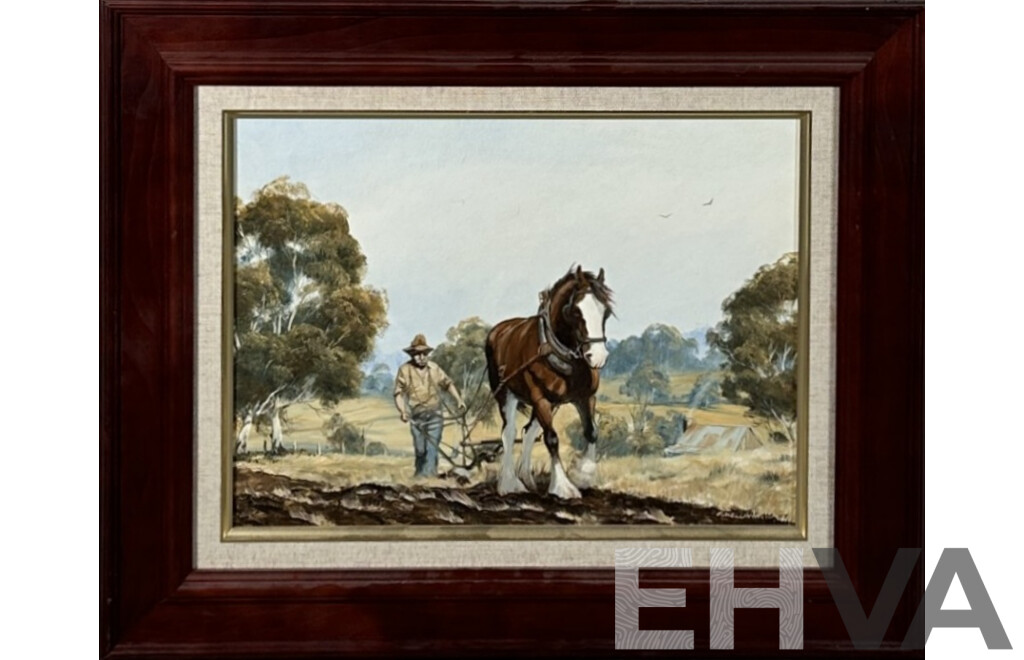 R.Wellington (20th Century), Working The Land (1997), Original Oil on Canvas Board, 48 x 58 cm (frame)
