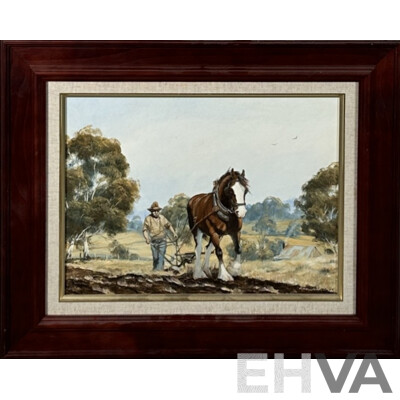 R.Wellington (20th Century), Working The Land (1997), Original Oil on Canvas Board, 48 x 58 cm (frame)