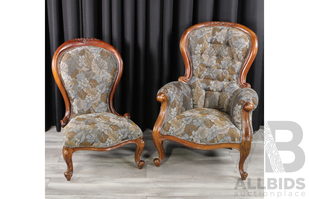 Pair of Reproduction Mahogany Grandfather/Grandmother Chairs