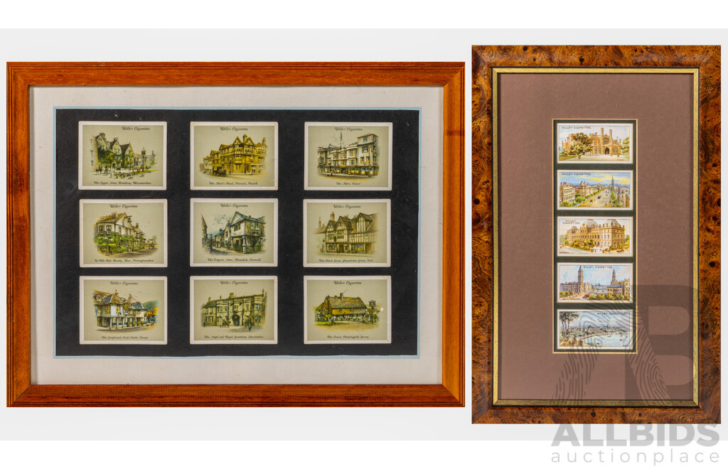 Artists Unknown, (Late 19th to Mid 20th Centuries), British Pubs & Australian Landmarks, Pair of Vintage Wills's Cigarettes Collectible Cards, 34.5 x 22.5 cm & 31.5 x 41.5 cm (frames) (2)