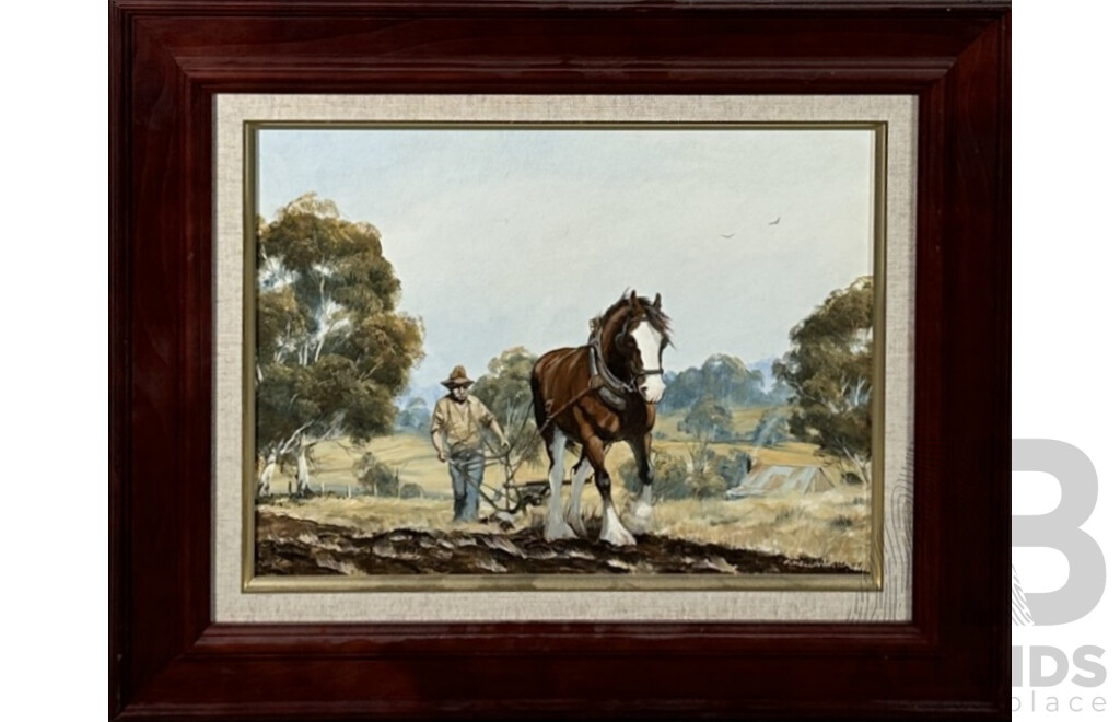 R.Wellington (20th Century), Working The Land (1997), Original Oil on Canvas Board, 48 x 58 cm (frame)