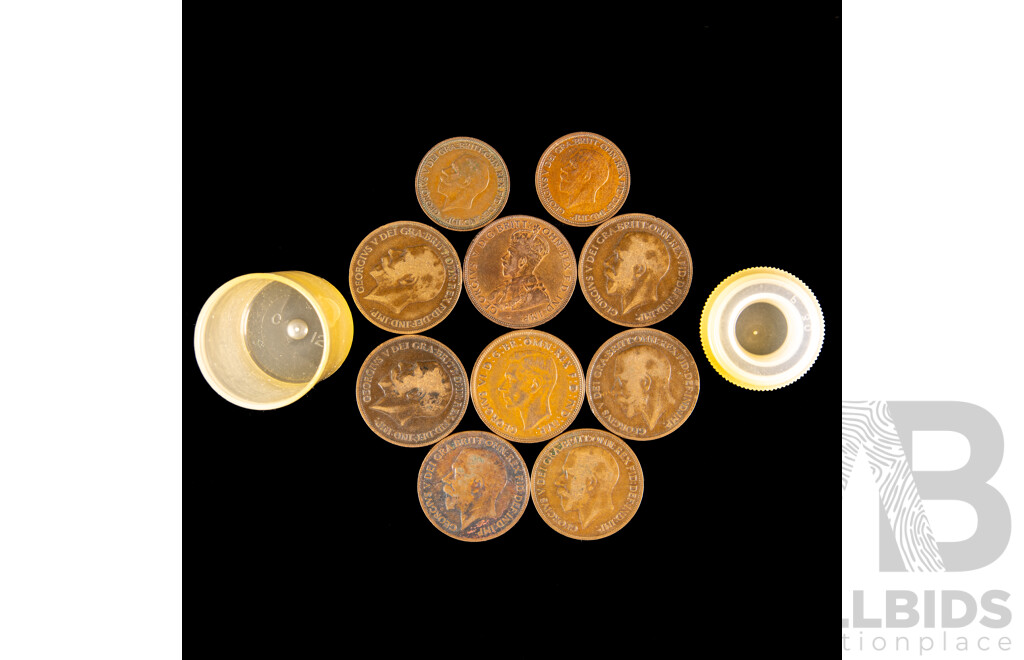 Australian RAM Australian Customs Service Medallion, Pennies 1923, 1948, UK Pennies 1915, 1918(3) 1919, 1920, Half Pennies 1936(2)