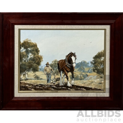 R.Wellington (20th Century), Working The Land (1997), Original Oil on Canvas Board, 48 x 58 cm (frame)