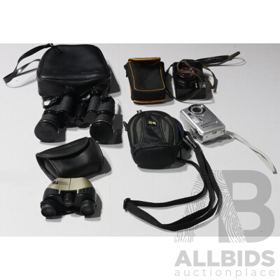 Set Tasco Zip 8 X 40 Binoculars, Smaller Set Binoculars, Kodak Easyshare Digital Camera in Case, Canon Auto Focus Film Camera in Case