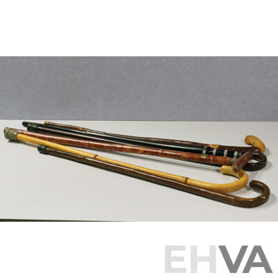 Collection Vintage & Other  Walking Sticks Including Oceanic Ebony Example with Mother of Pearl Inlay and More