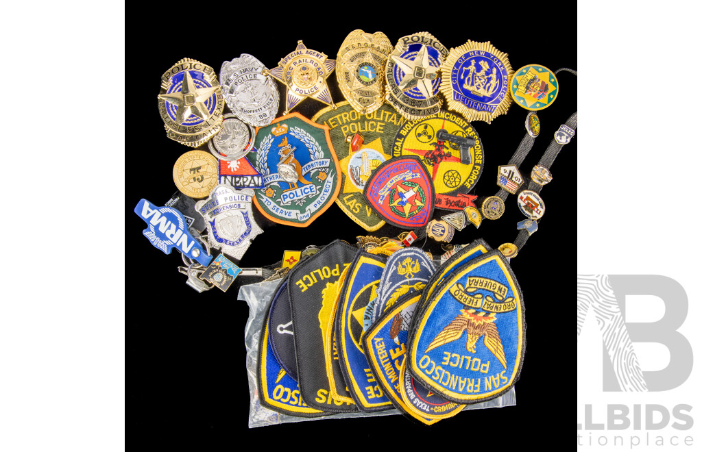 Large Collection American Police Patches, Badges and Lapel Pins