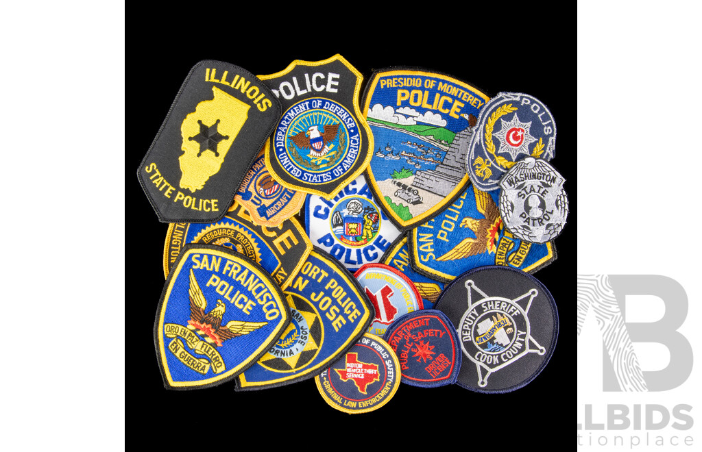 Large Collection American Police Patches, Badges and Lapel Pins