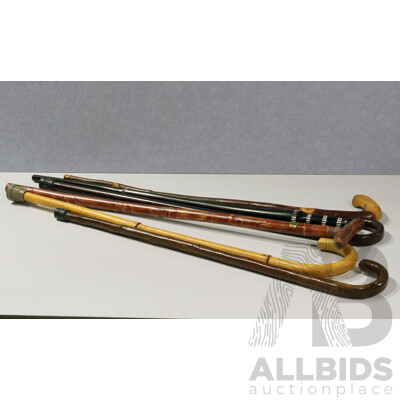 Collection Vintage & Other  Walking Sticks Including Oceanic Ebony Example with Mother of Pearl Inlay and More