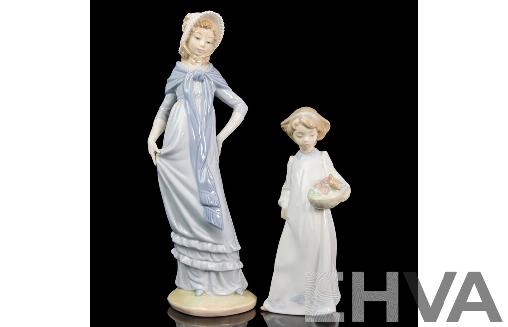 Two Spanish Nao for Lladro Porcelain Figures of Young Ladies