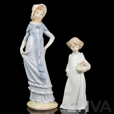 Two Spanish Nao for Lladro Porcelain Figures of Young Ladies