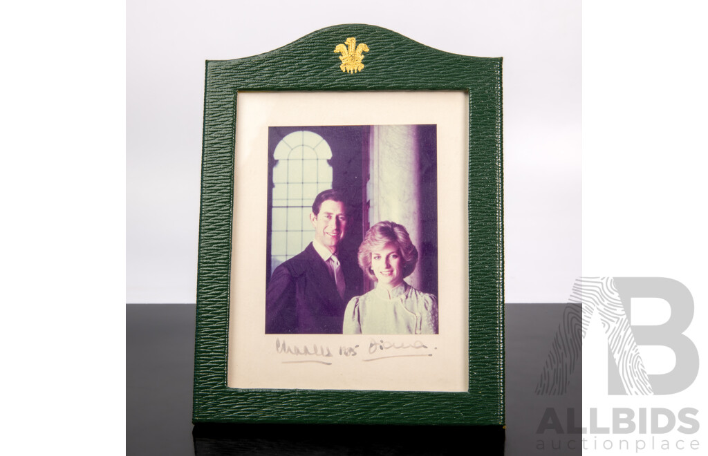 Photograph of Prince Charles and Lady Diana, Signed by Both, 1985, in Frame with Coronet Symbol to Top