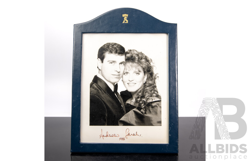 Photograph of Prince Andrew and Sarah Fergusson Duchess of York, Signed by Both, 1988, in Frame with Monogram to Top