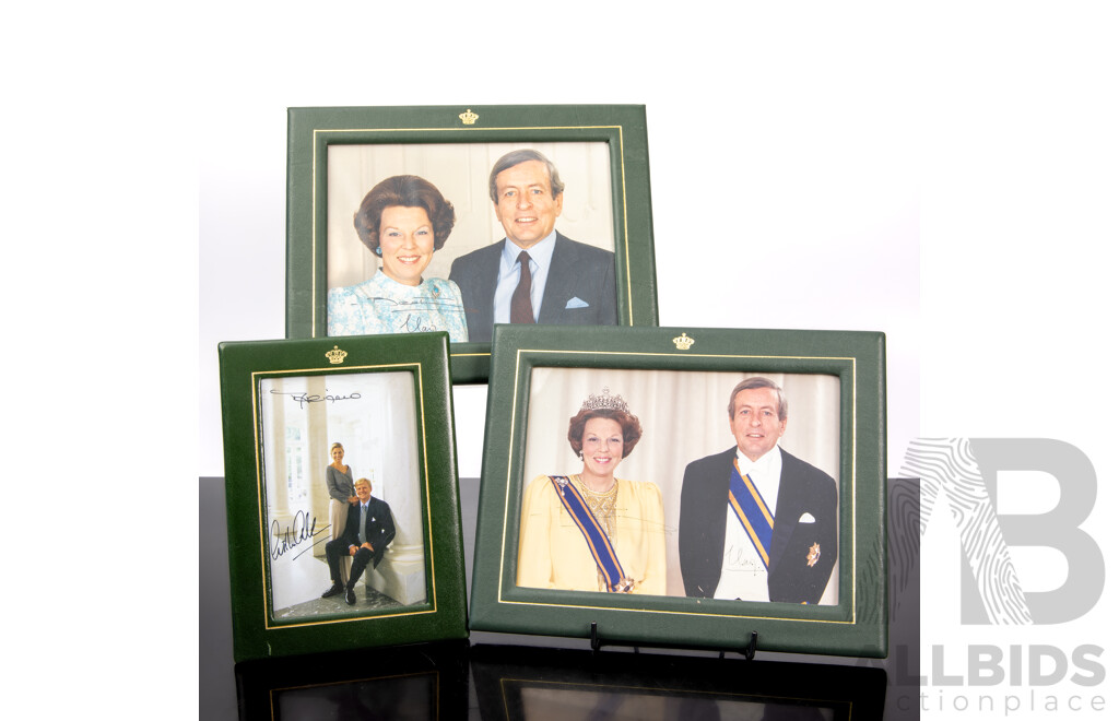 Trio Framed Signed Photographs of the Dutch Royal Family