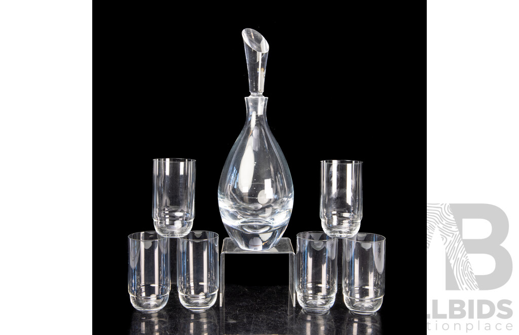 Mid Century Rosenthal Crystal Decanter with Stopper & Set Six Matching Rosenthal Tumblers