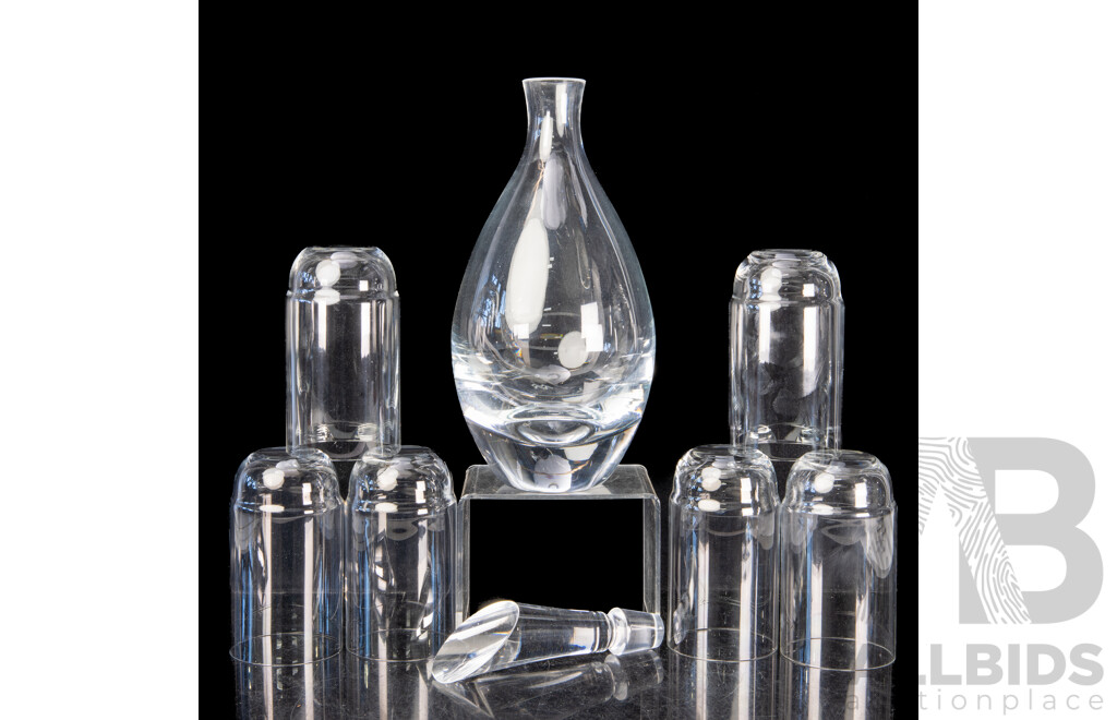 Mid Century Rosenthal Crystal Decanter with Stopper & Set Six Matching Rosenthal Tumblers