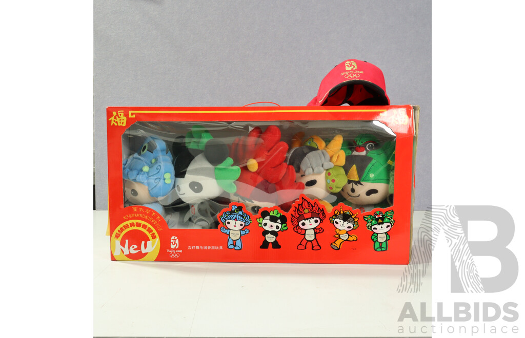 Beijing Olympics 2008 Five Mascot Soft Toy Set in Original Box Along with Cap