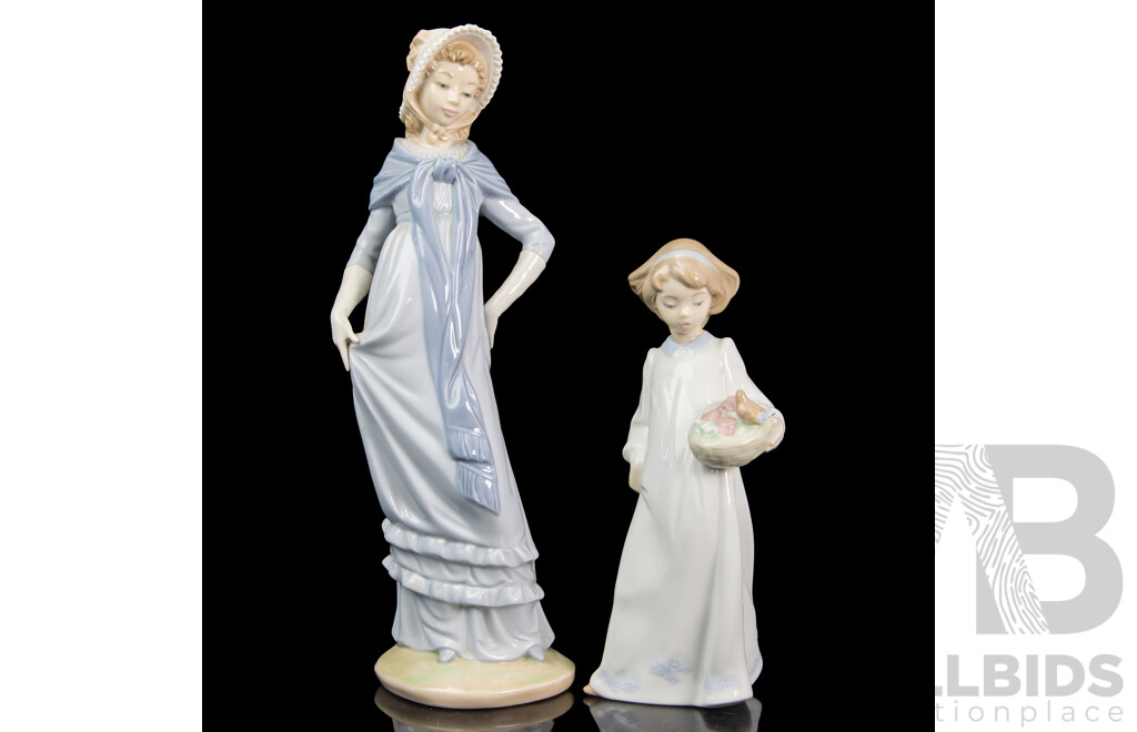 Two Spanish Nao for Lladro Porcelain Figures of Young Ladies