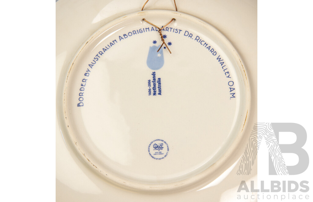 Delft Display Plate Commemorating 400 Years of Australian Dutch Contact Along with Replica Brass Astrolabe From the Batavia, Wrecked on the WA Coast in 1628