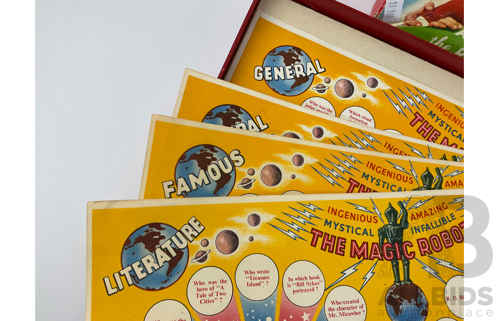 Vintage Merit Toy Amazing Magic Robot, Made in England, Scrabble, Made in Australia and Monopoly Money, Cards, Houses