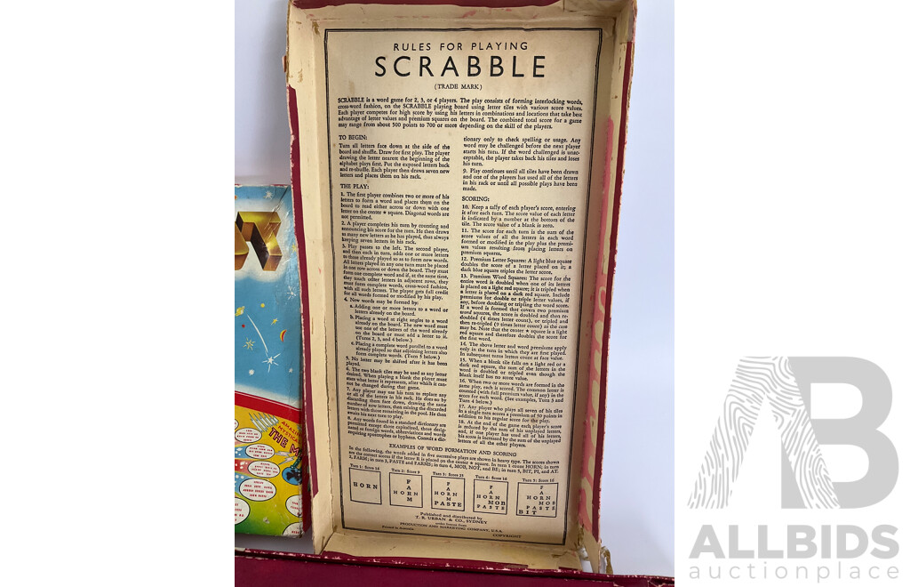 Vintage Merit Toy Amazing Magic Robot, Made in England, Scrabble, Made in Australia and Monopoly Money, Cards, Houses