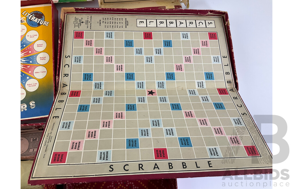 Vintage Merit Toy Amazing Magic Robot, Made in England, Scrabble, Made in Australia and Monopoly Money, Cards, Houses