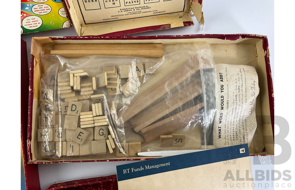 Vintage Merit Toy Amazing Magic Robot, Made in England, Scrabble, Made in Australia and Monopoly Money, Cards, Houses