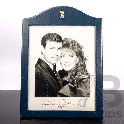 Photograph of Prince Andrew and Sarah Fergusson Duchess of York, Signed by Both, 1988, in Frame with Monogram to Top