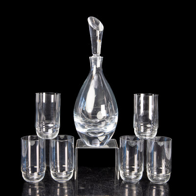 Mid Century Rosenthal Crystal Decanter with Stopper & Set Six Matching Rosenthal Tumblers
