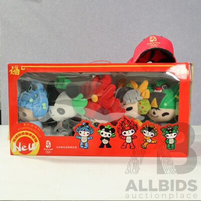 Beijing Olympics 2008 Five Mascot Soft Toy Set in Original Box Along with Cap
